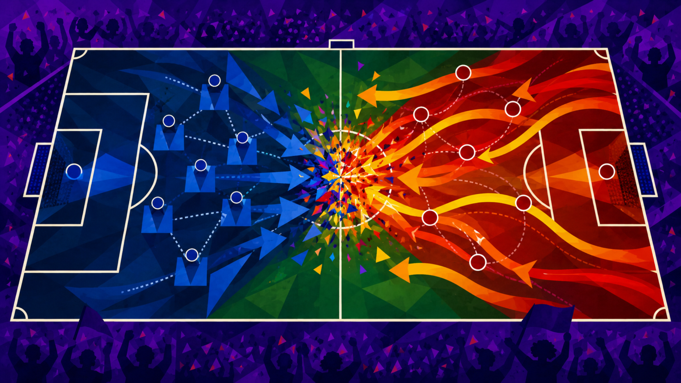MindSonar Value Types mapped across a World Cup football pitch showing tribal fans and tactical formations
